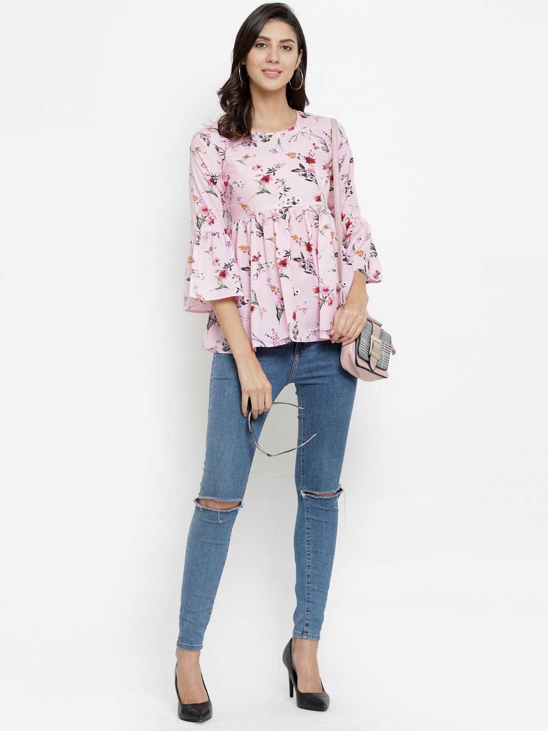 ZARVEY Casual Bell Sleeve Floral Print Women Multicolor Top