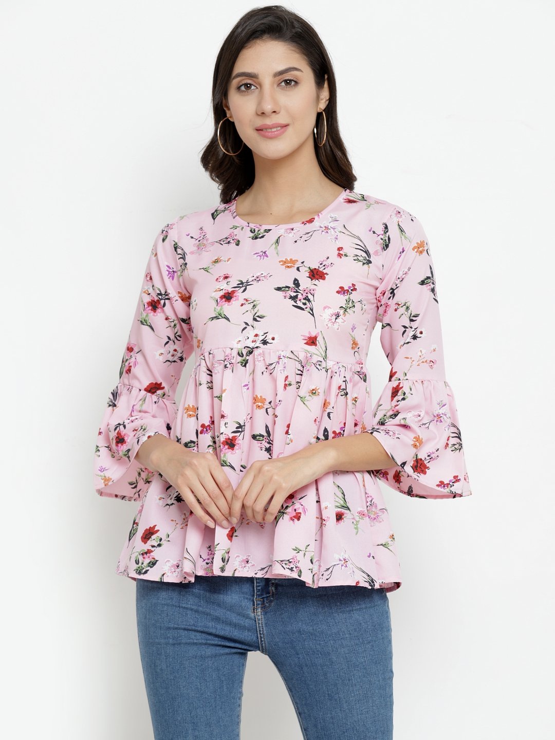 ZARVEY Casual Bell Sleeve Floral Print Women Multicolor Top