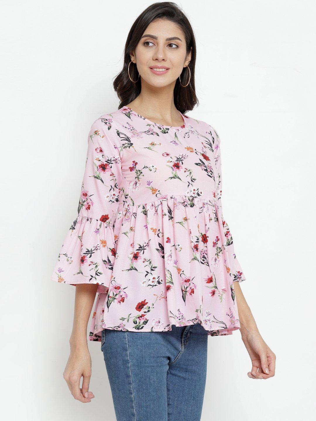 ZARVEY Casual Bell Sleeve Floral Print Women Multicolor Top