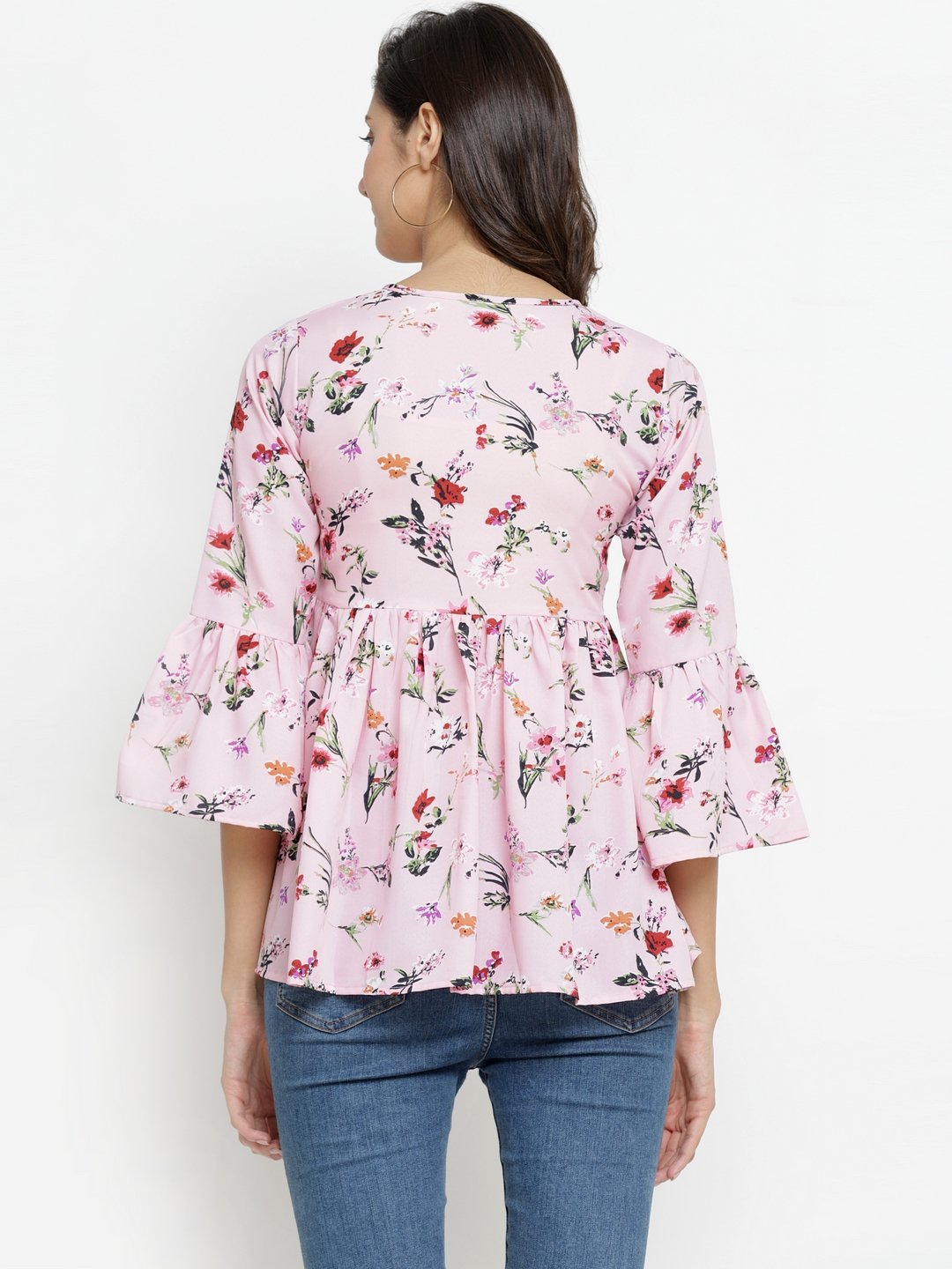 ZARVEY Casual Bell Sleeve Floral Print Women Multicolor Top