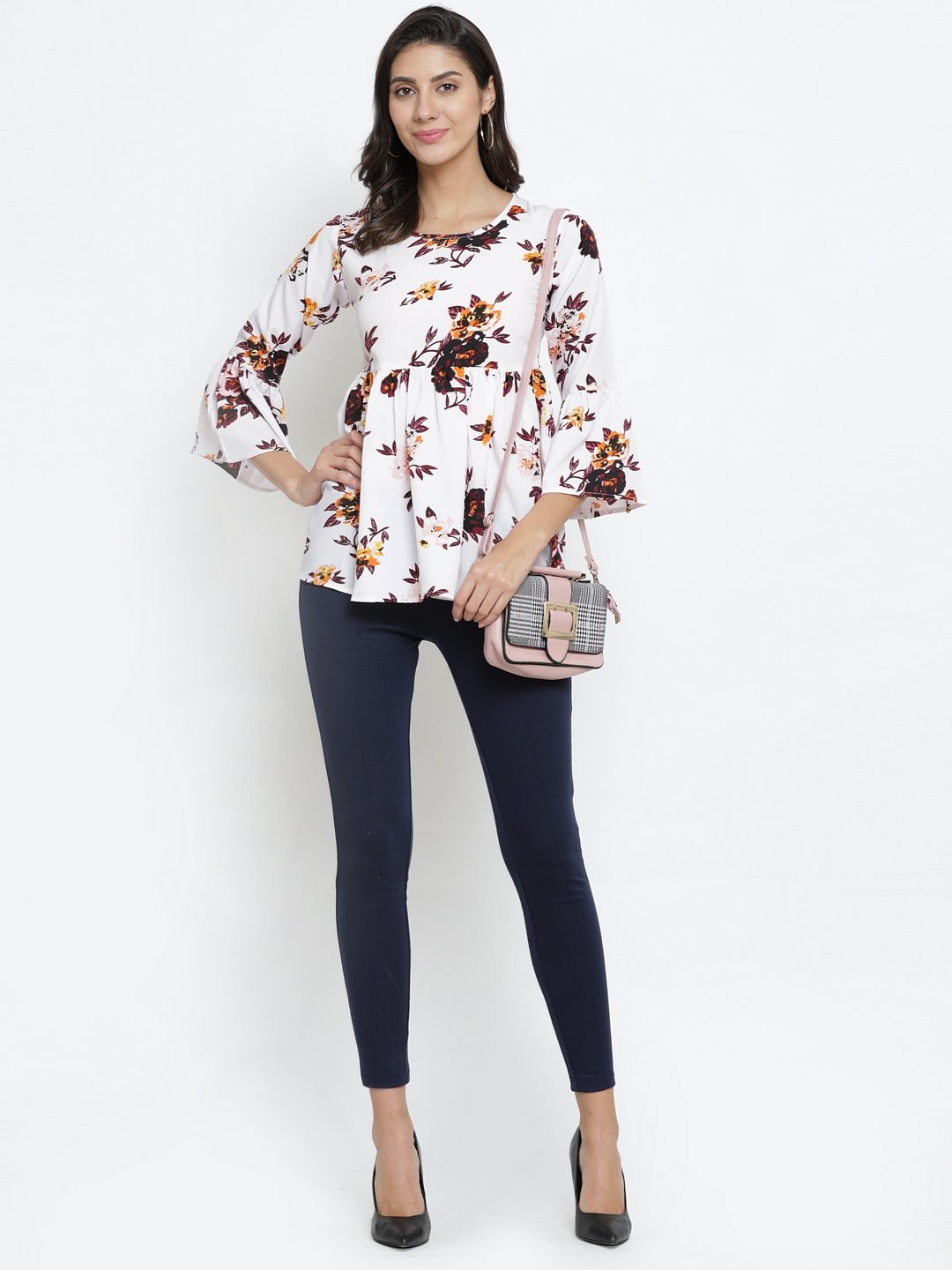 ZARVEY Casual Bell Sleeve Floral Print Women Multicolor Top