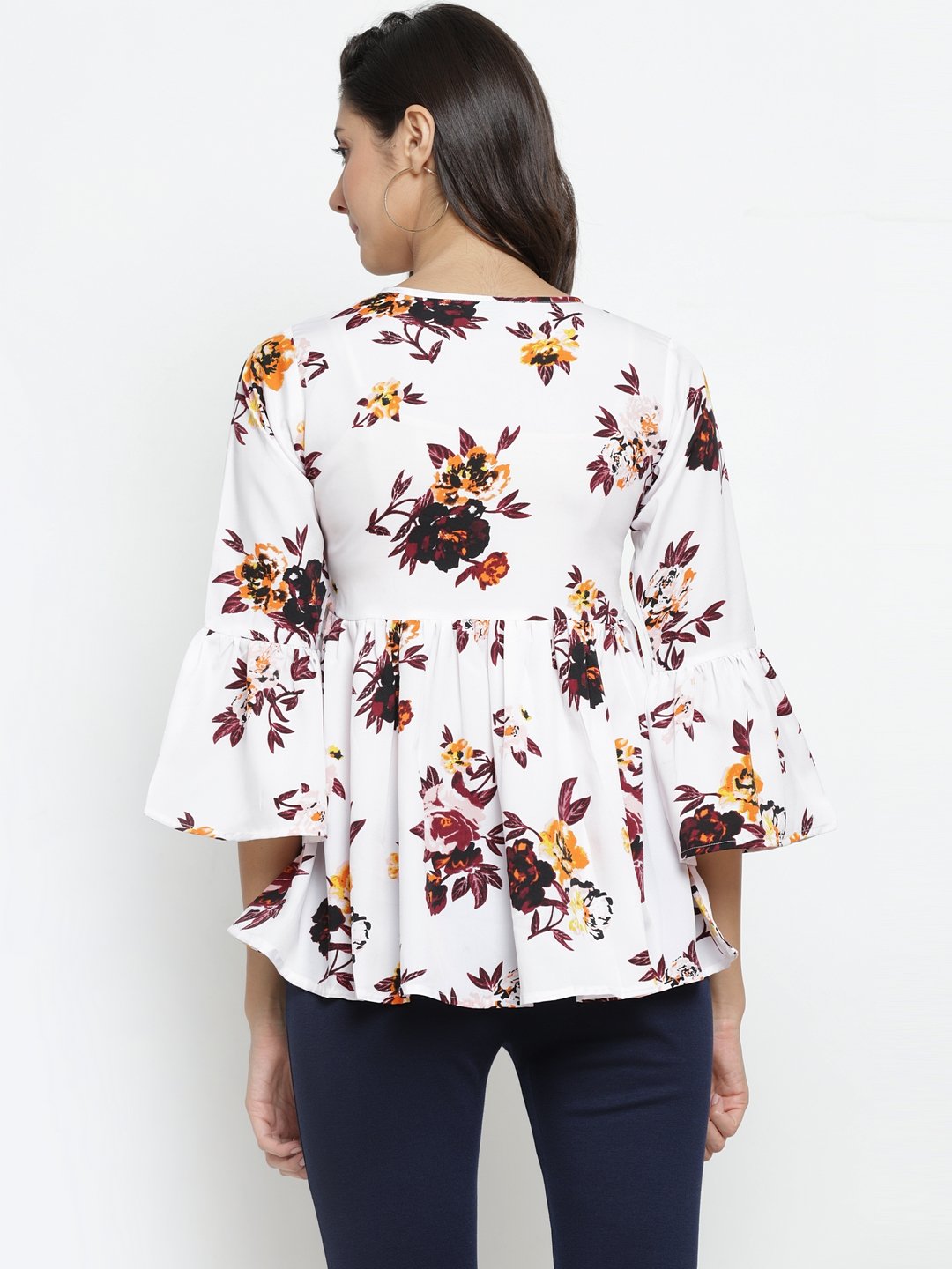 ZARVEY Casual Bell Sleeve Floral Print Women Multicolor Top