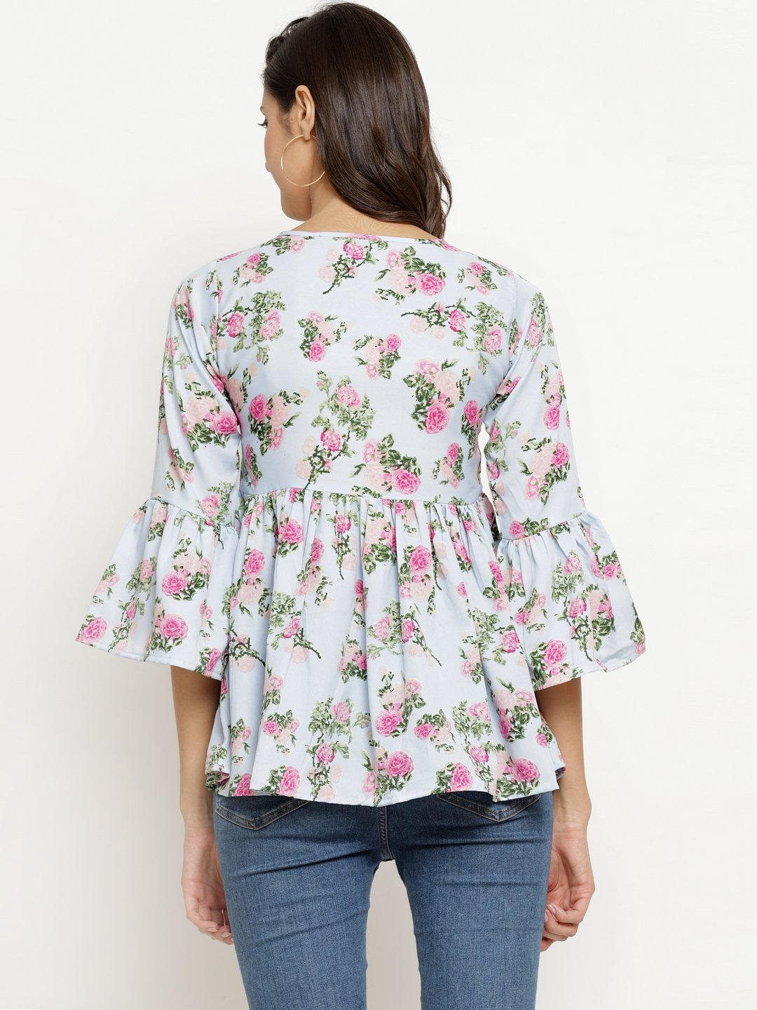 ZARVEY Casual Bell Sleeve Floral Print Women Multicolor Top