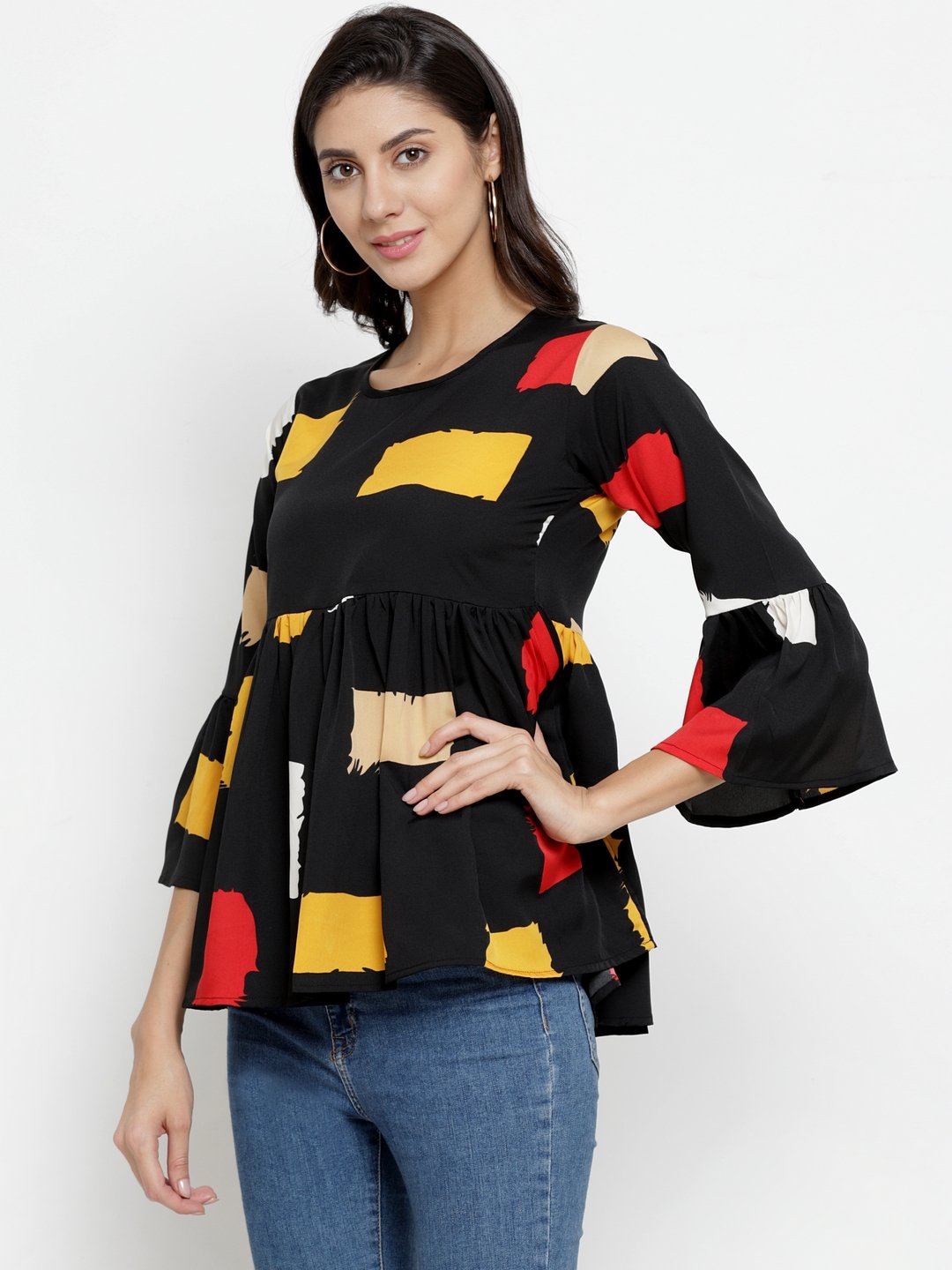 ZARVEY Casual Bell Sleeve Printed Women Multicolor Top