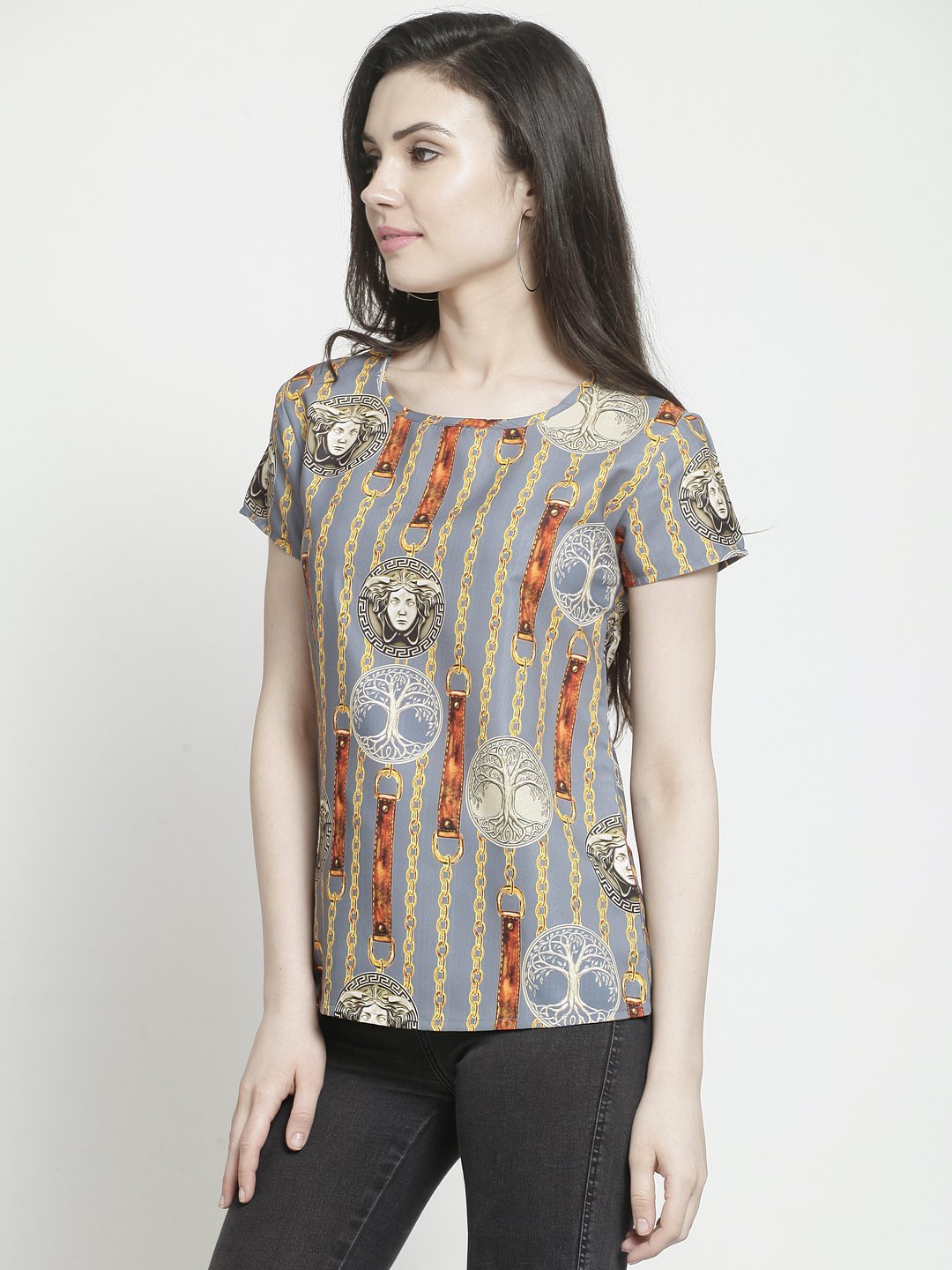 ZARVEY Casual Regular Sleeve Printed Women Multicolor Top