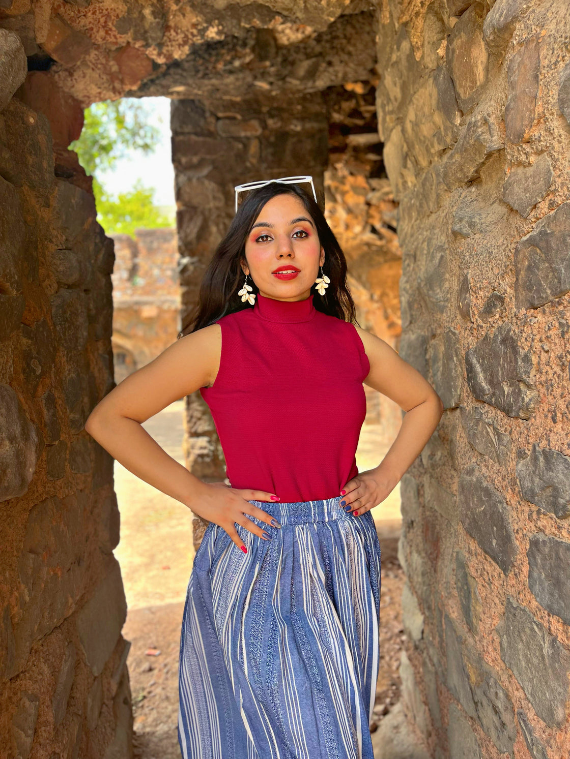 Casual Sleeveless Solid Women Maroon Top