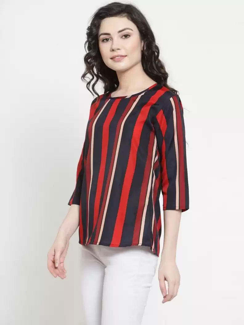 TANDUL  Casual Regular Sleeves Striped Women Red, Blue Top