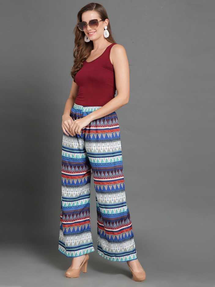 Regular Fit Women Multicolor Crepe Trousers