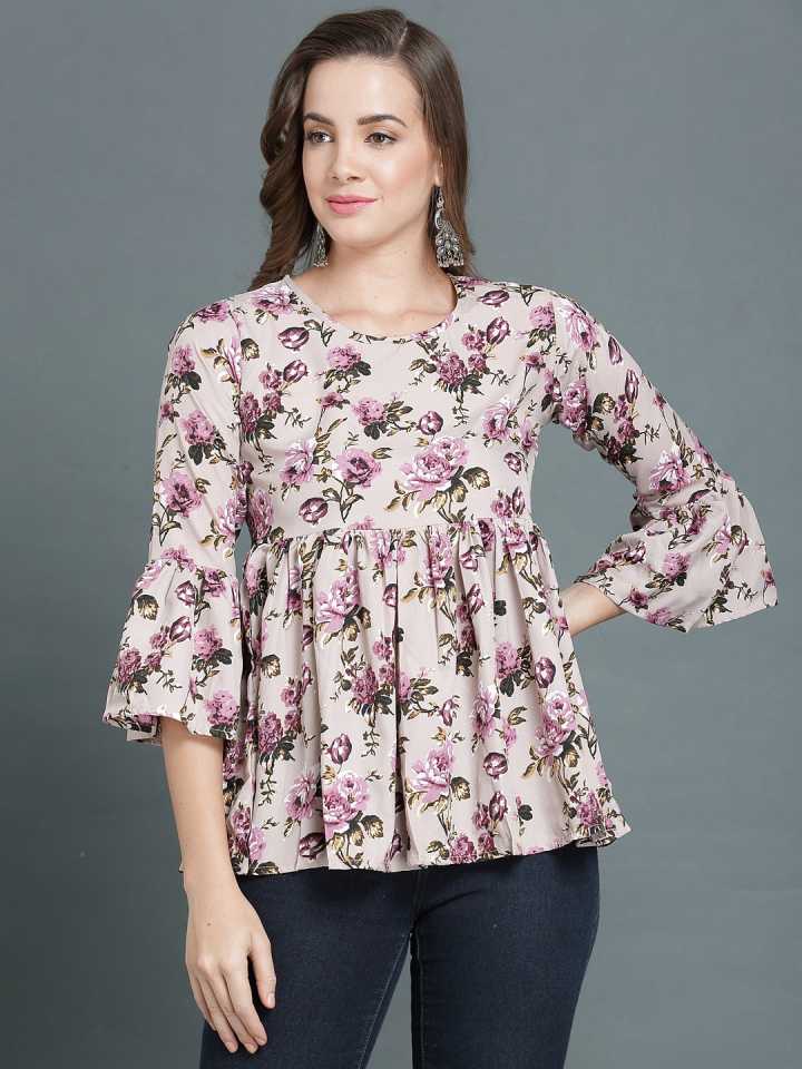 TANDUL  Casual Bell Sleeves Printed Women Green, Pink Top