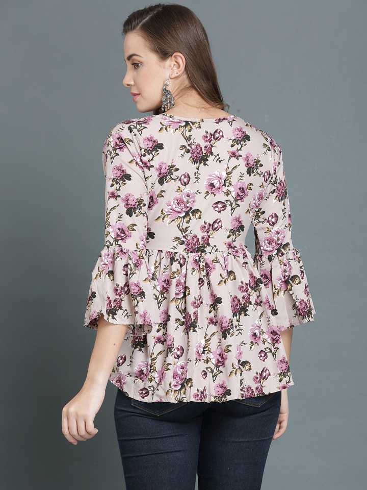 TANDUL  Casual Bell Sleeves Printed Women Green, Pink Top