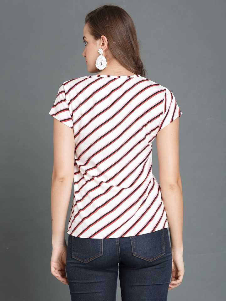 Casual Regular Sleeves Striped Women Multicolor Top