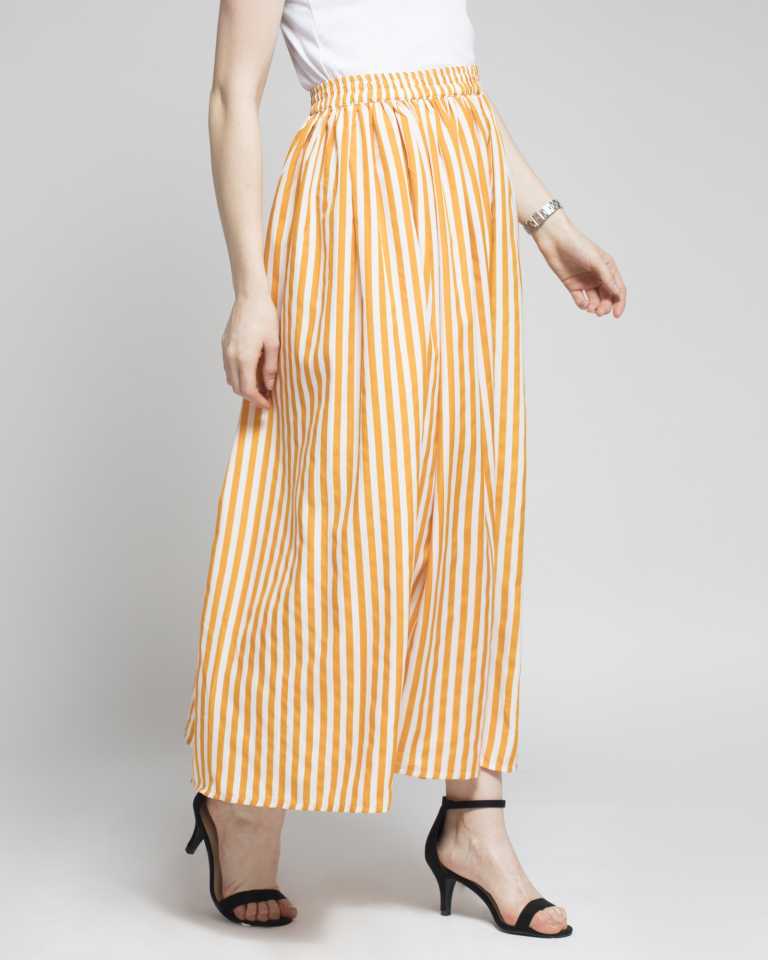 TANDUL  Women Striped Flared Yellow Skirt