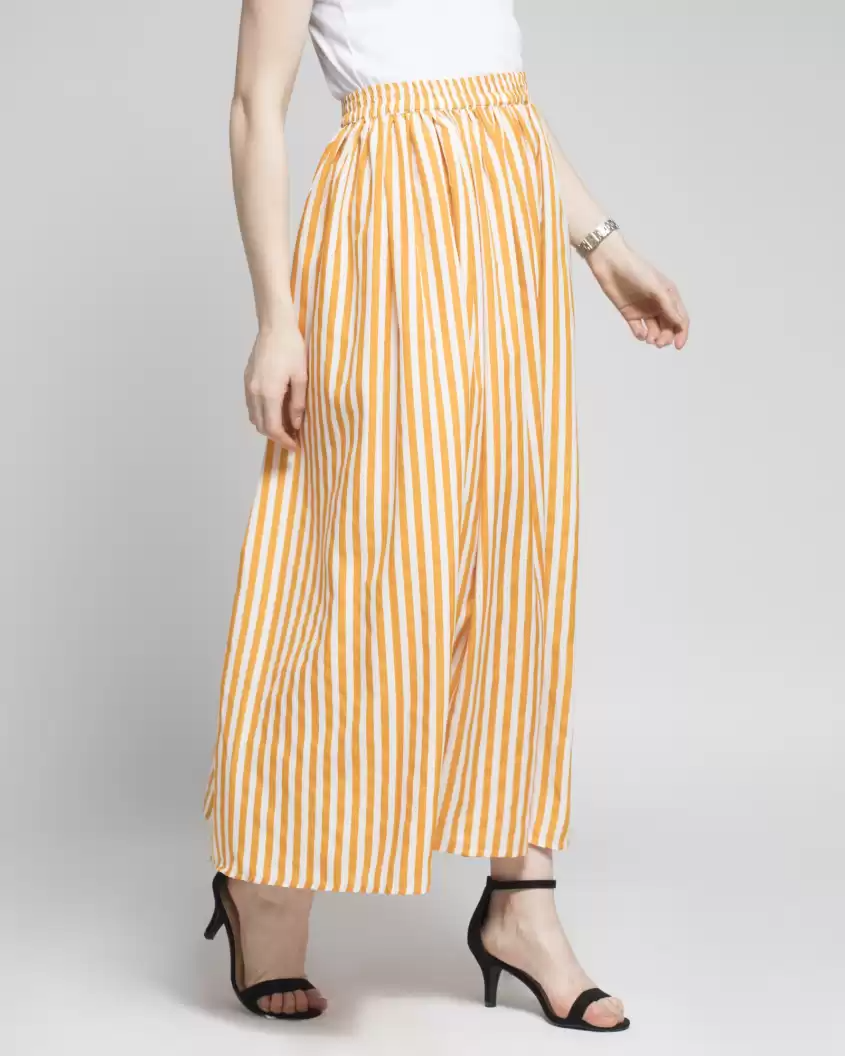 TANDUL  Women Striped Flared Yellow Skirt