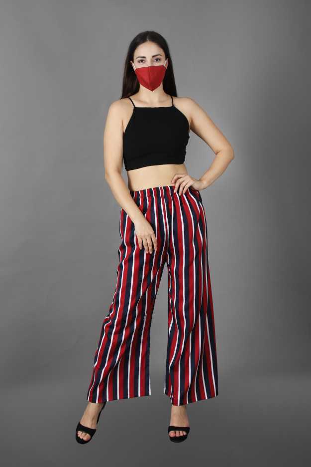 Regular Fit Women Multicolor Crepe Trousers