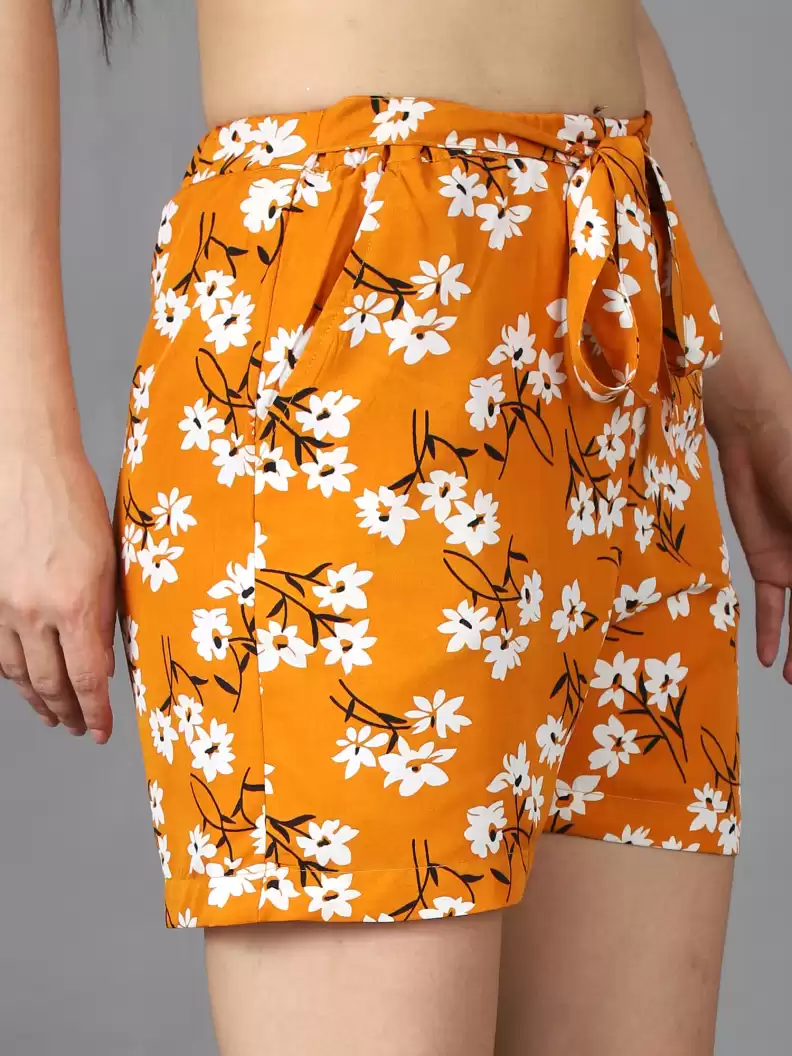 TANDUL  Floral Print Women Orange Basic Shorts