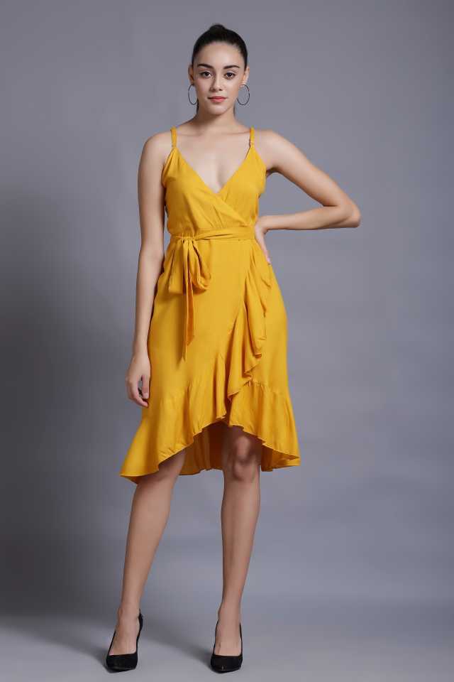 TANDUL  Women Asymmetric Yellow Dress