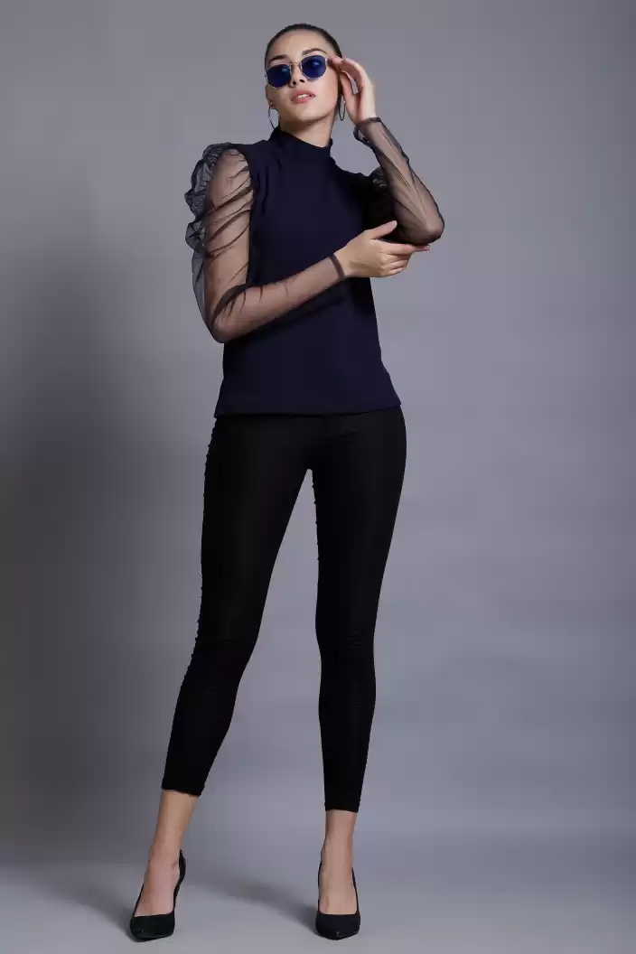 TANDUL  Casual Regular Sleeves Solid Women Blue Top