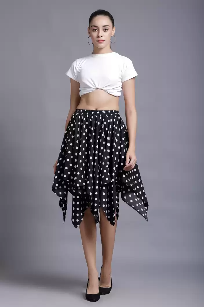 TANDUL  Women Polka Print Flared Black Skirt