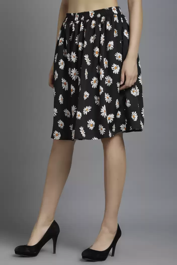 TANDUL  Women Floral Print Flared Black Skirt