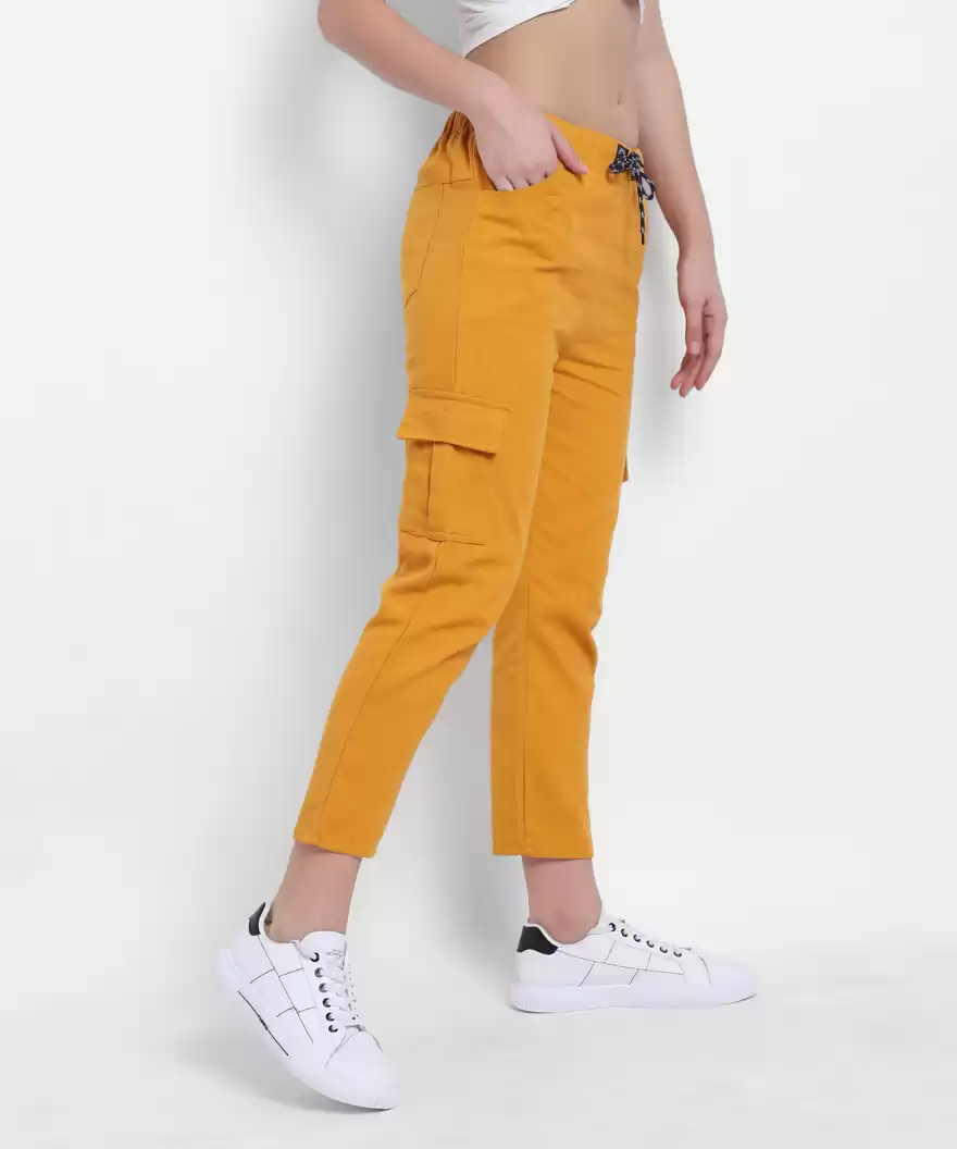 TANDUL  Regular Fit Women Yellow Cotton Blend Trousers