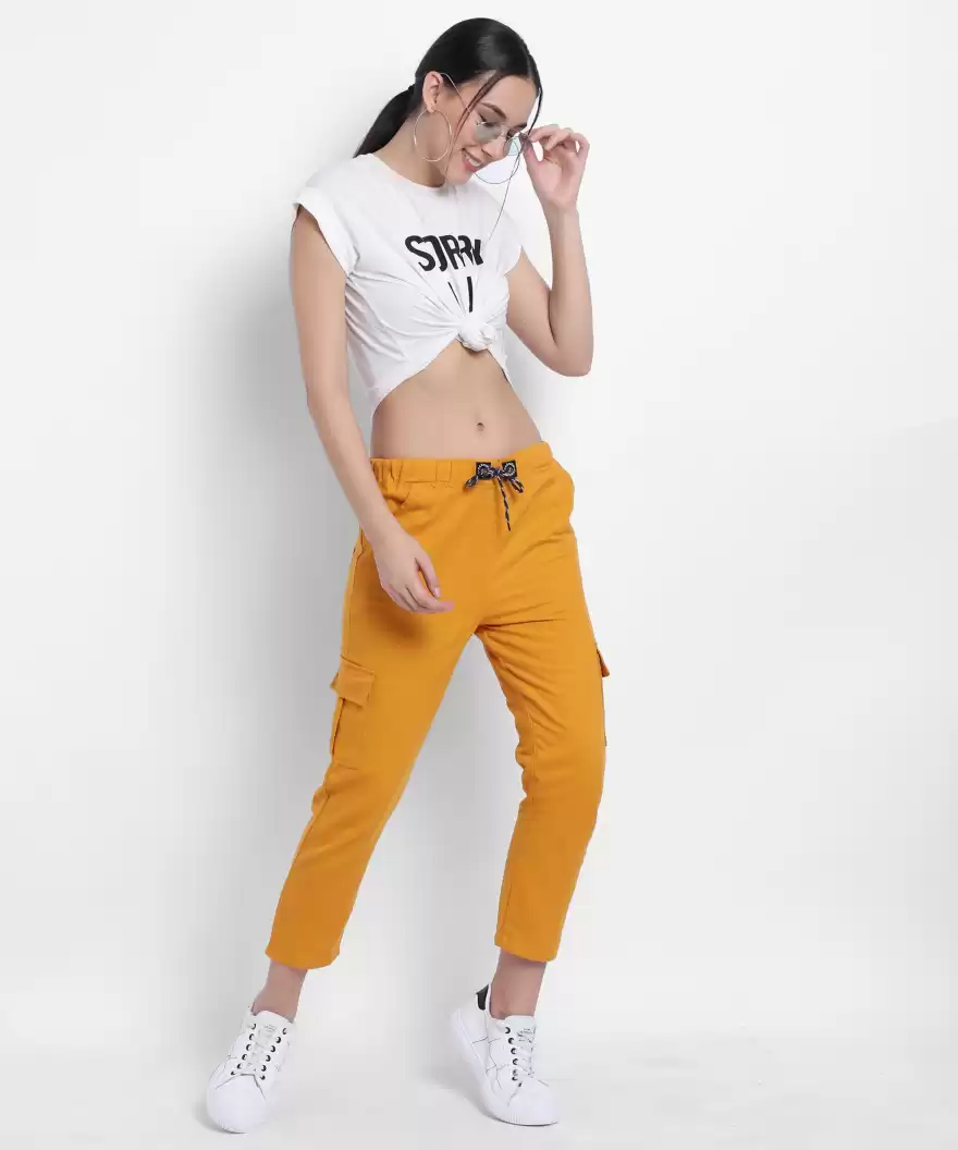 TANDUL  Regular Fit Women Yellow Cotton Blend Trousers