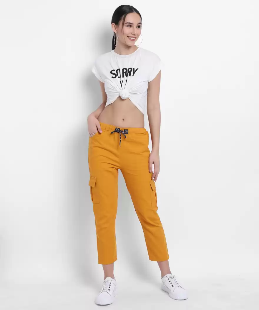 TANDUL  Regular Fit Women Yellow Cotton Blend Trousers