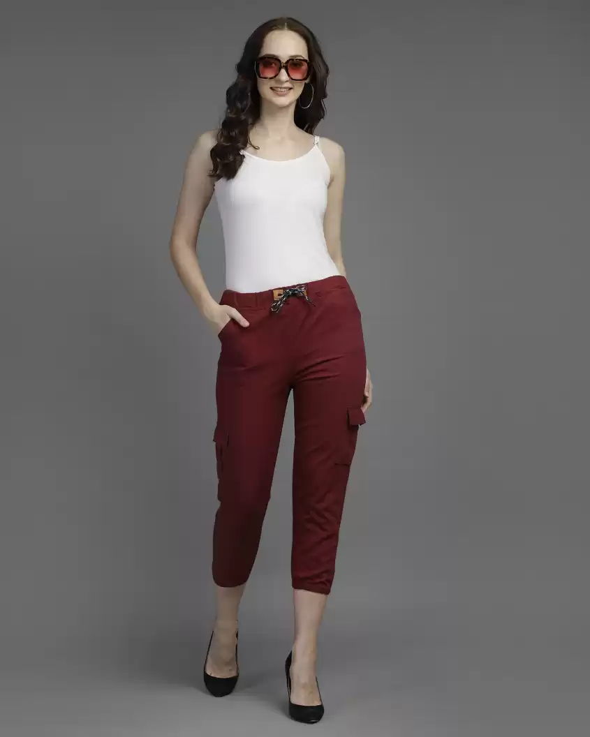 TANDUL  Regular Fit Women Maroon Pure Cotton Trousers