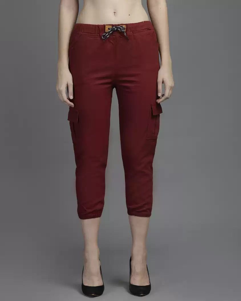 TANDUL  Regular Fit Women Maroon Pure Cotton Trousers