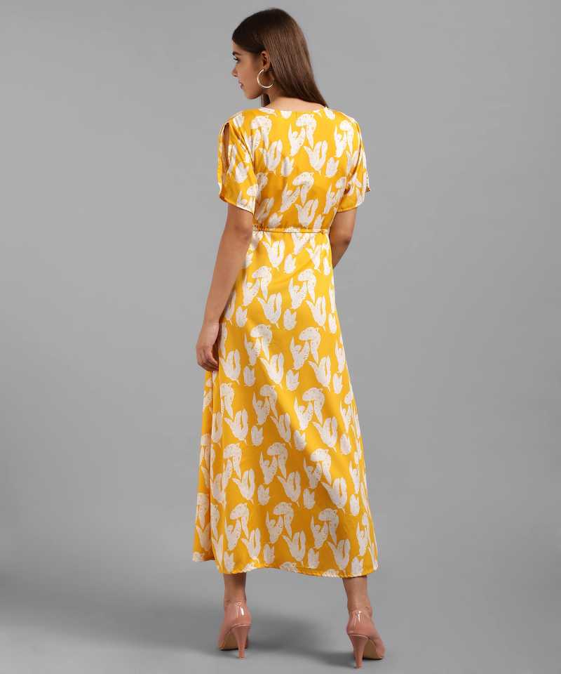 TANDUL  Women Maxi Yellow, White Dress