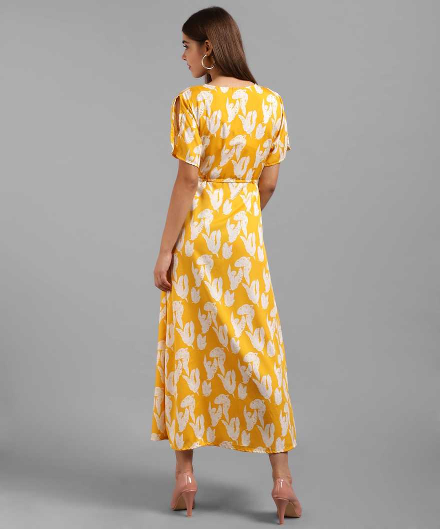 Women Maxi Yellow, White Dress