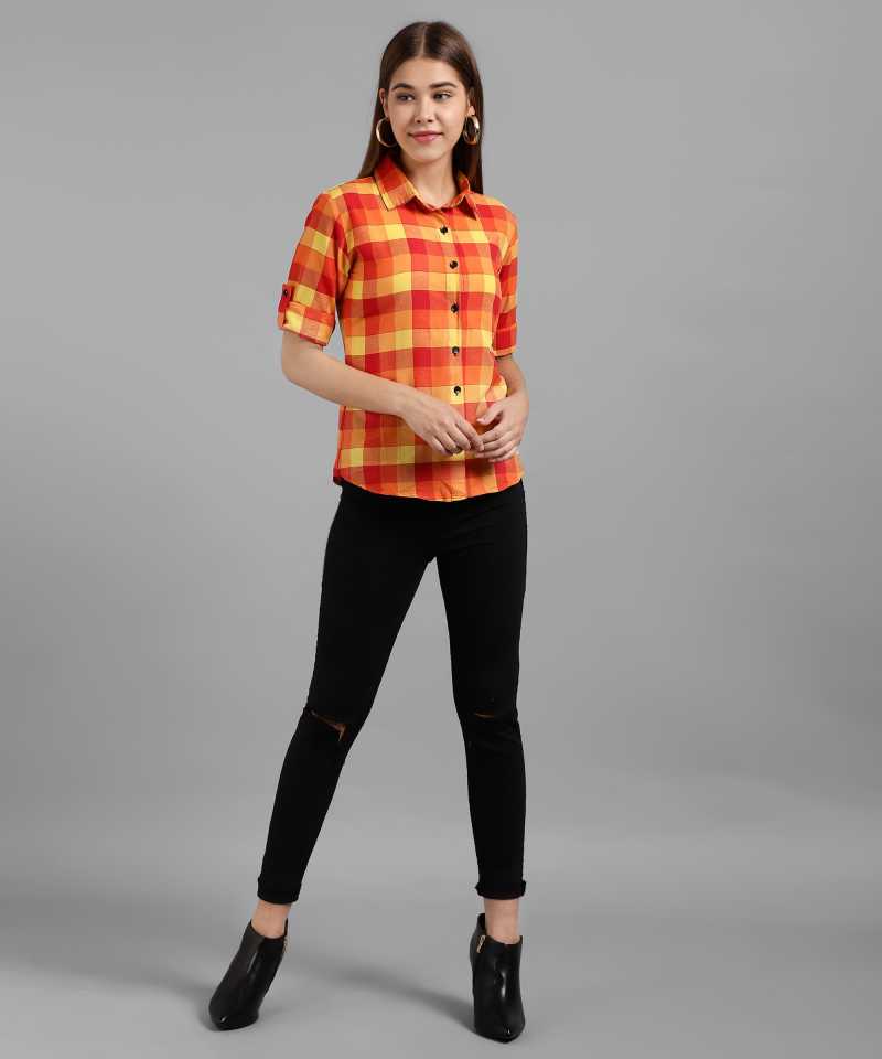 TANDUL  Women Regular Fit Self Design, Checkered Spread Collar Casual Shirt