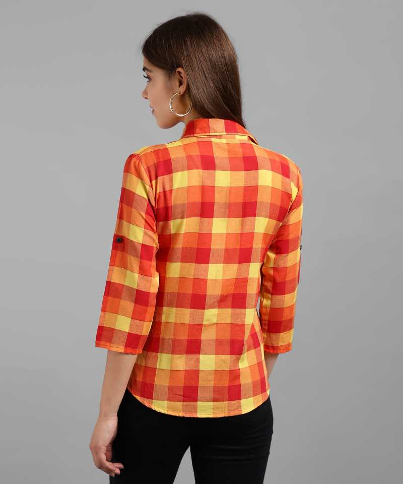 TANDUL  Women Regular Fit Self Design, Checkered Spread Collar Casual Shirt