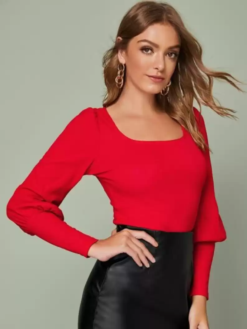 TANDUL  Casual Bishop Sleeve Solid Women Red Top