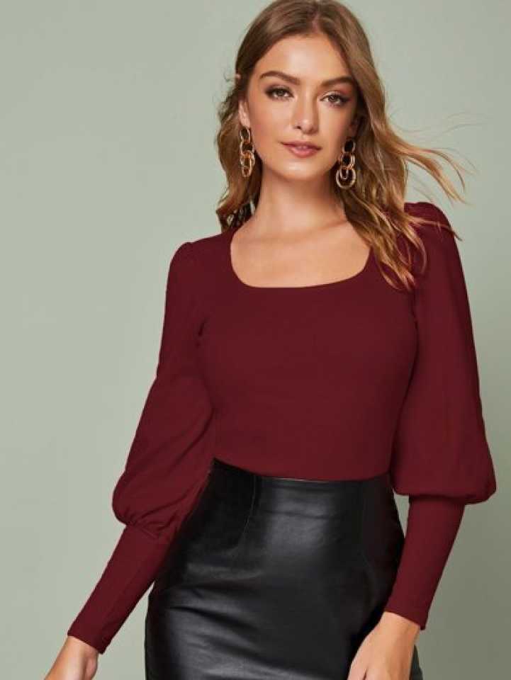 TANDUL  Casual Bishop Sleeve Solid Women Maroon Top