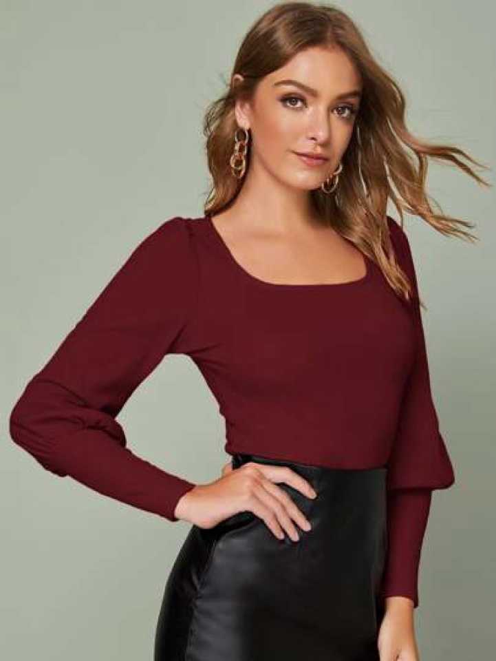 TANDUL  Casual Bishop Sleeve Solid Women Maroon Top