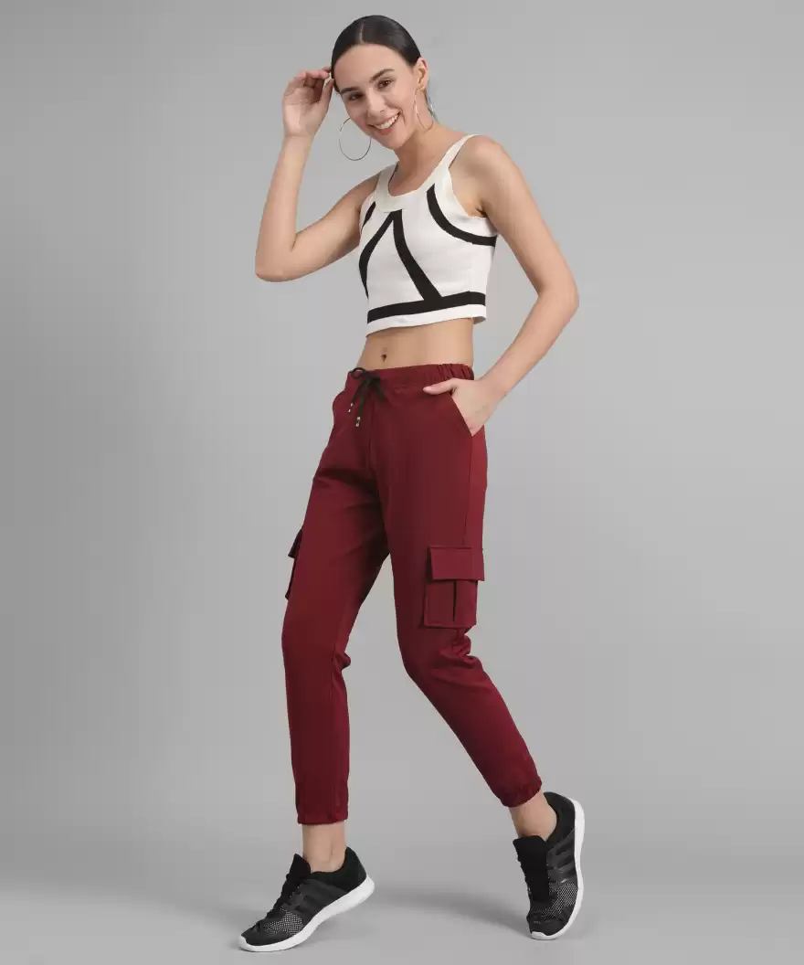 TANDUL  Regular Fit Women Maroon Lycra Blend Trousers