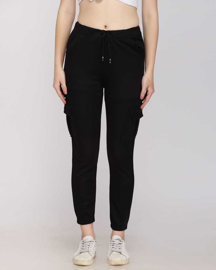 Regular Fit Women Black Viscose Blend Trousers