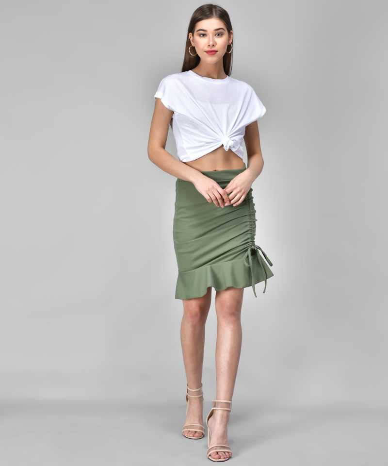 TANDUL  Women Solid Pencil Light Green Skirt