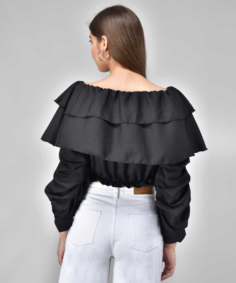 TANDUL  Casual Regular Sleeves Solid Women Black Top