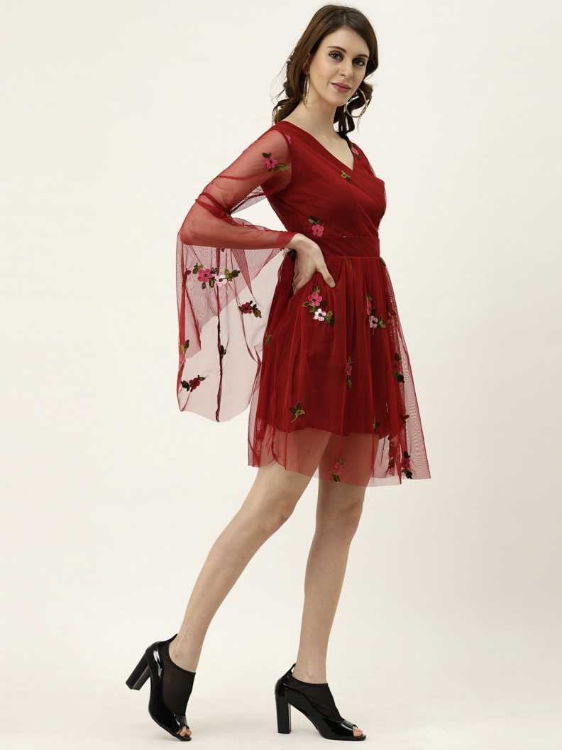 Women A-line Maroon Dress