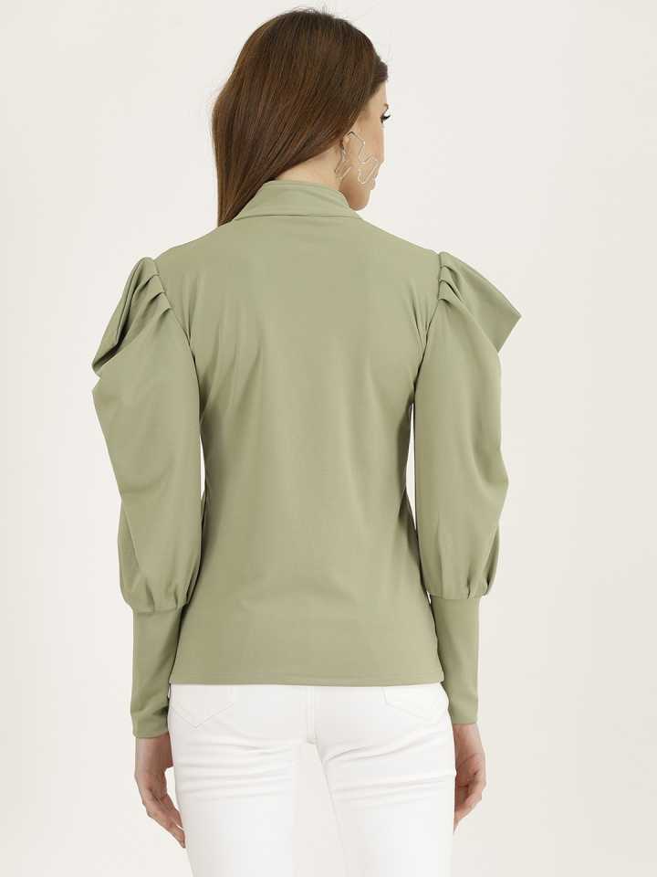 Casual Regular Sleeves Solid Women Light Green Top