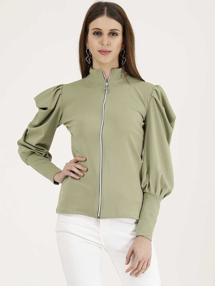 Casual Regular Sleeves Solid Women Light Green Top