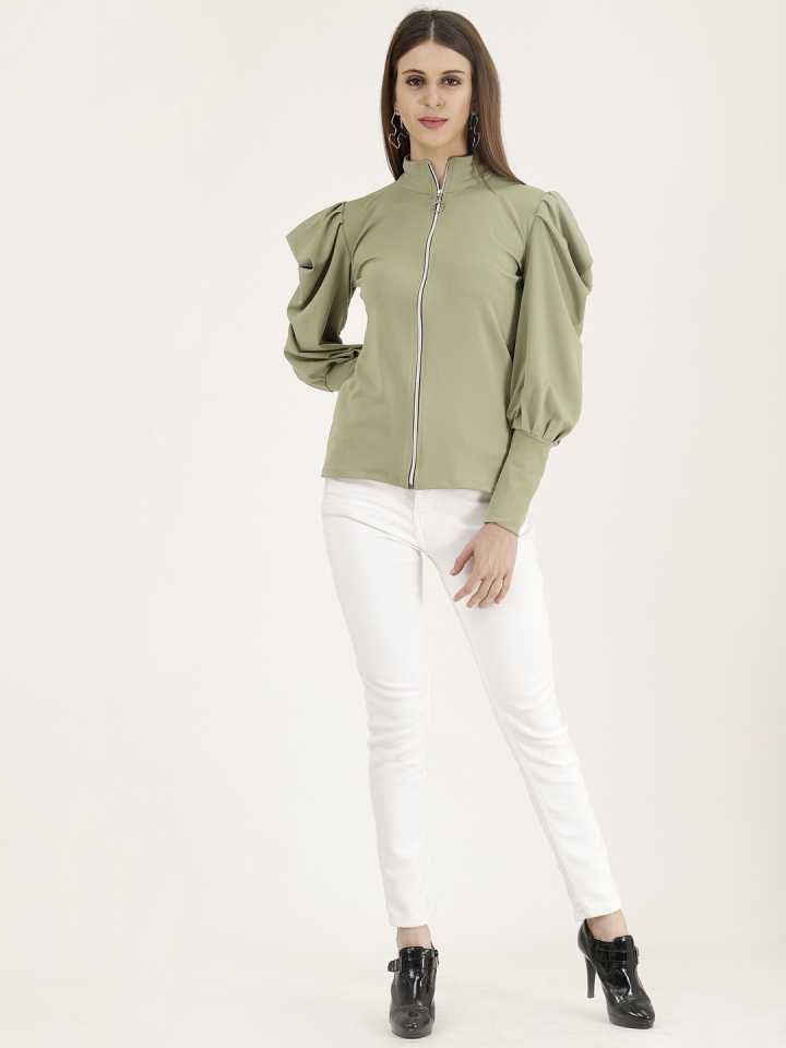 Casual Regular Sleeves Solid Women Light Green Top