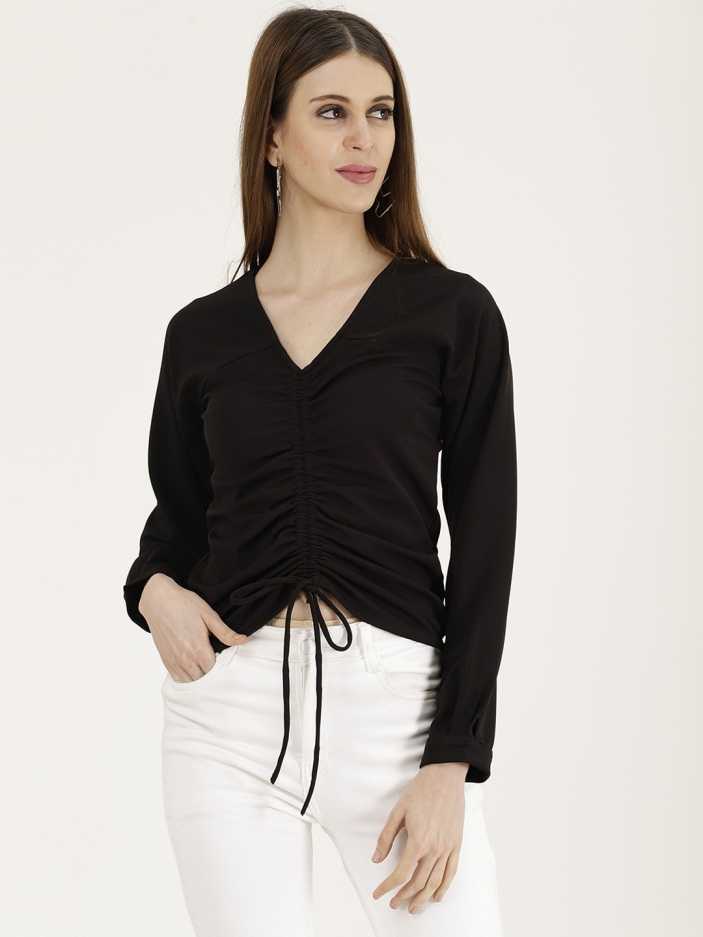 Casual Regular Sleeves Solid Women Black Top