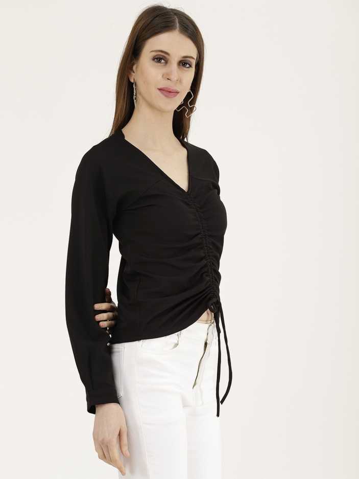 Casual Regular Sleeves Solid Women Black Top