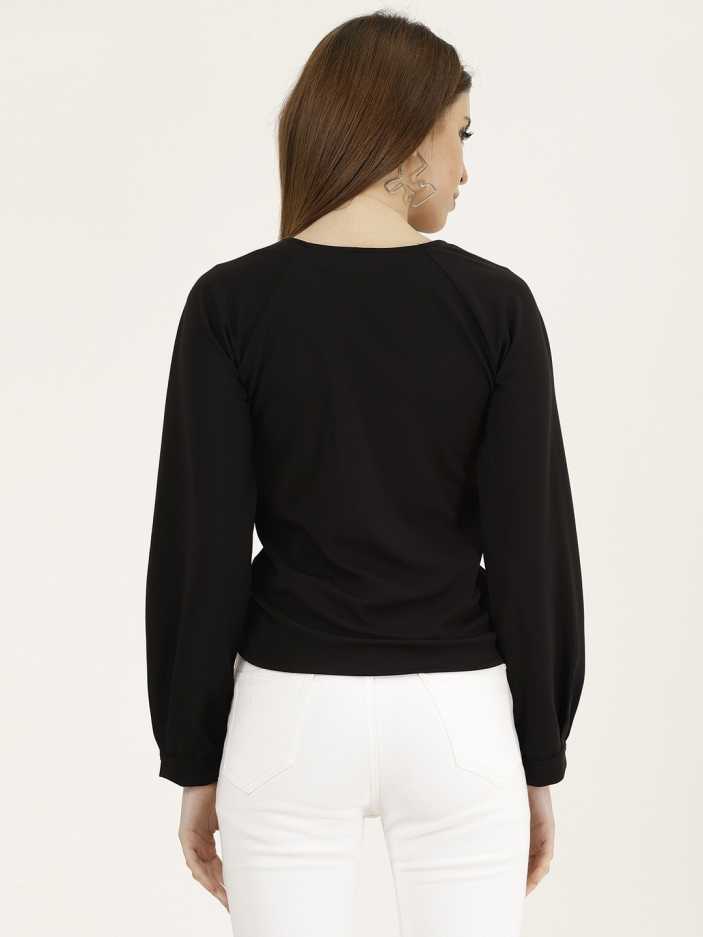 Casual Regular Sleeves Solid Women Black Top