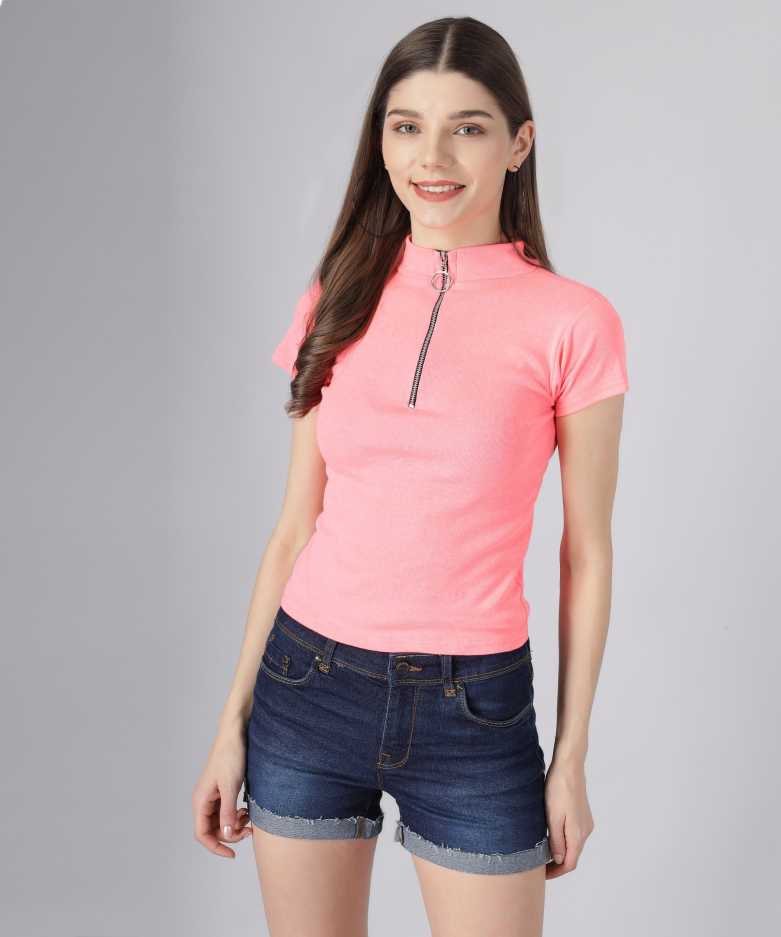 Casual Regular Sleeves Solid Women Pink Top