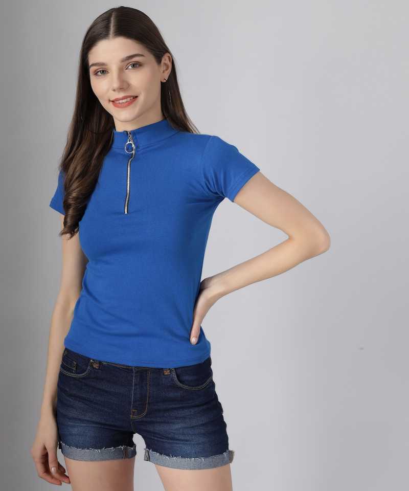 Casual Regular Sleeves Solid Women Blue Top