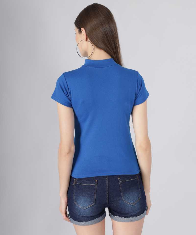 Casual Regular Sleeves Solid Women Blue Top