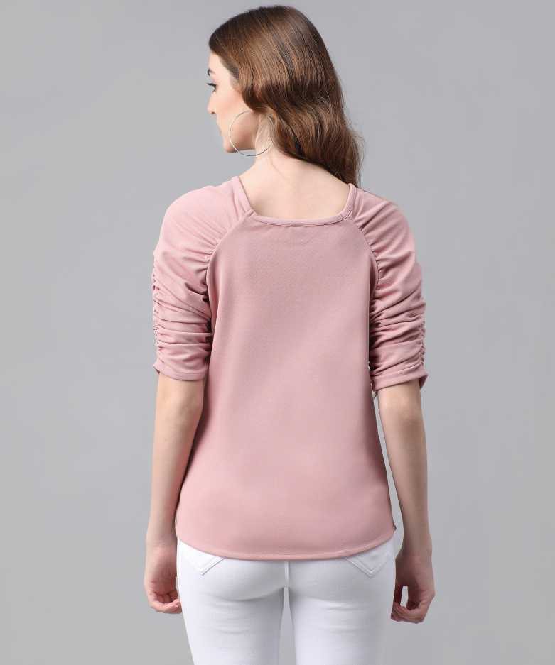 Casual Regular Sleeves Solid Women Pink Top